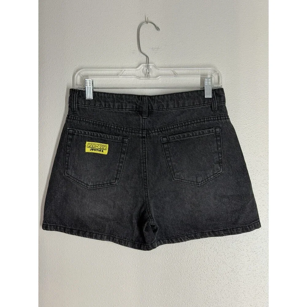 Pac-Man Justice Juniors 9 Black Denim Shorts Rhinestone Y2K Arcade Gamer Retro
